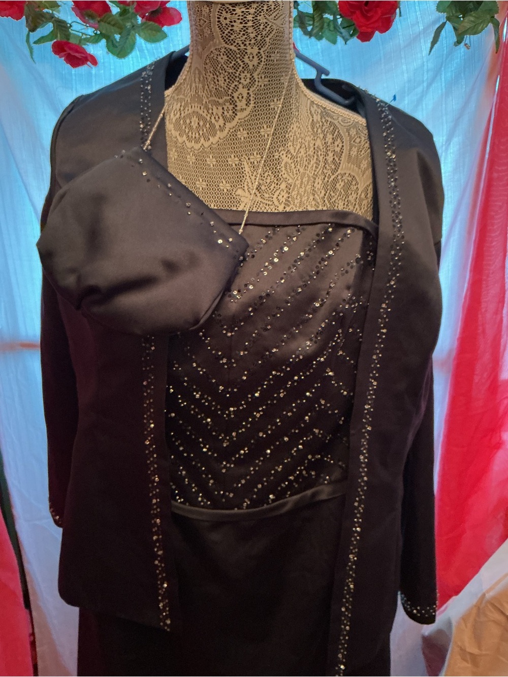 Women's Black Beaded Wedding Dress Jacket Set